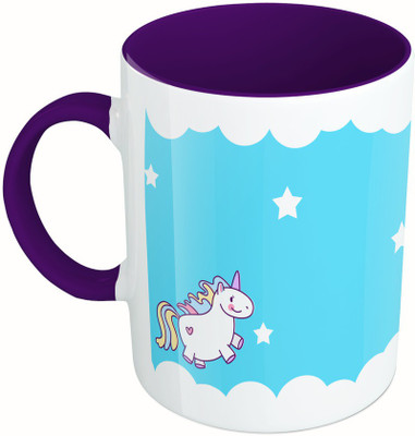 

MiiCreations Printed Two Tone Blue And White Unicorn Ceramic Mug(325 ml), Multicolor
