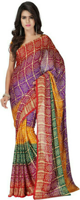 Stylish Sarees Printed Bandhani Crepe Saree(Multicolor)