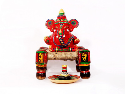 

NG Art Ventura Combo of Ganesh Ji on Manji and Incense Stick Holder Decorative Showpiece - 19 cm(Terracotta, Wooden, Jute, Multicolor)