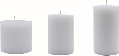 AuraDecor Set of 3 Pillar Candles Pure White Candle(White, Pack of 3)