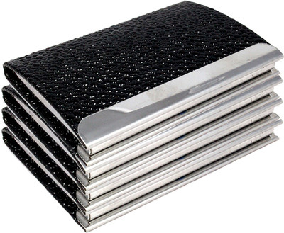 

Stealodeal |Pack of 4| Black Formal Pebble Textured Metal 20 Card Holder(Set of 4, Black)