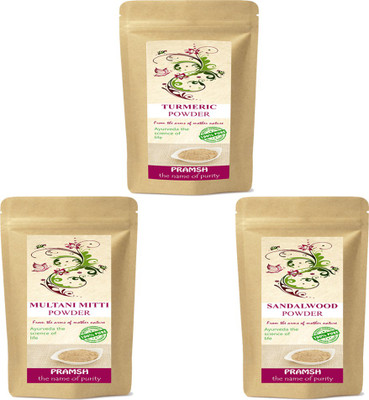 

Pramsh Premium Quality Turmeric, Multani Mitti & Red Sandalwood Powder Combo 100gm Each(300 g)