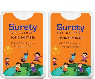 Surety for Safety Hand Sanitizer Orange (20ml) (Pack of 2)(40 ml, Bottle, Pack of 2)