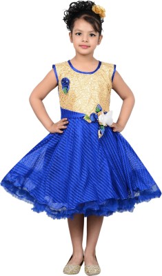 

P.R. Creation Girls Midi/Knee Length Party Dress(Blue, Sleeveless