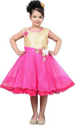 

P.R. Creation Girls Midi/Knee Length Party Dress(Pink, Sleeveless