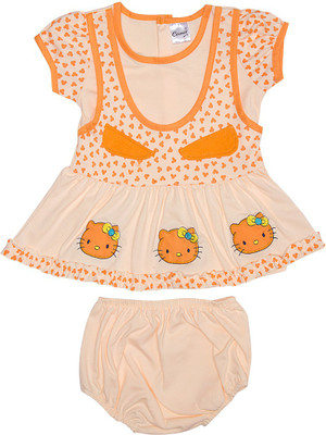 

Camey Girls Mini/Short Casual Dress(Orange, Half Sleeve