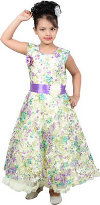 

P.R. Creation Girls Maxi/Full Length Party Dress(Multicolor, Sleeveless, Purple