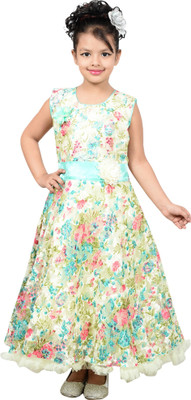 

P.R. Creation Girls Maxi/Full Length Party Dress(Multicolor, Sleeveless, Green