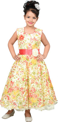 

P.R. Creation Girls Maxi/Full Length Party Dress(Multicolor, Sleeveless, Red