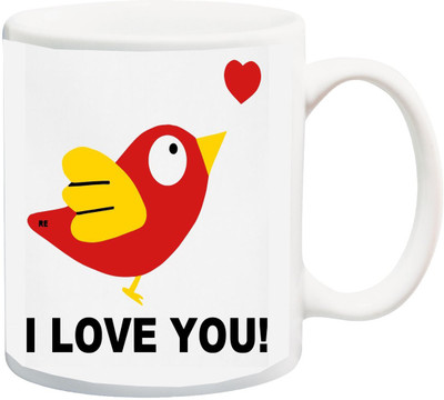 

ME&YOU Gift for Husband/Wife/Girlfriend/Boyfriend/Lover;"I Love You Red And Yollow Parrot 3D printed Ceramic Mug(325 ml), Multicolor