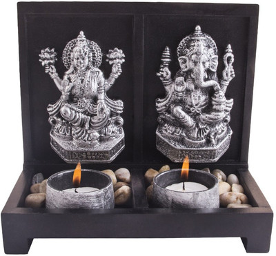 

NG Art Ventura Laxmi Ganesha Decorative Showpiece - 15 cm(Polyresin, Wooden, Silver)