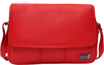 Adone Women Casual Red Genuine Leather Sling Bag