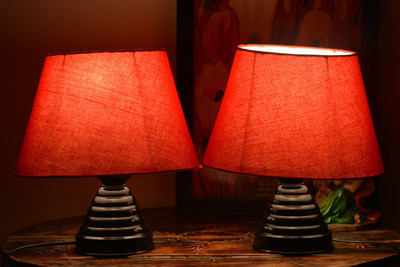 

Beverly Studio small Oval shaped 10 inches orange combo bed side Table Lamp(25 cm, Orange)