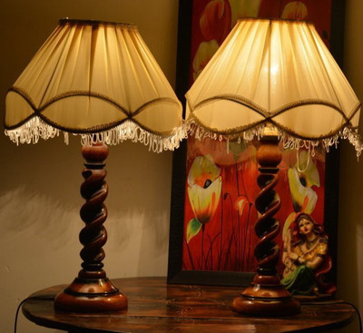

Beverly Studio 12 Inches diameter beige fabric combo wooden lamp Table Lamp(50 cm, Beige)