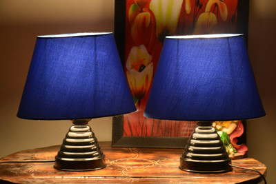 

Beverly Studio small Oval shaped 10 inches blue combo bed side Table Lamp(25 cm, Blue)