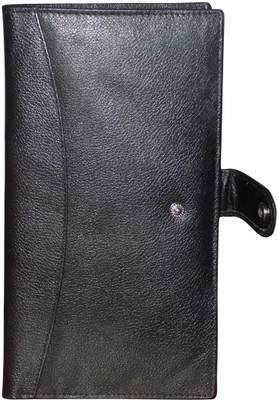 

Kan Genuine Leather Cheque Book Pouch/Long Wallet for Unisex(Black)