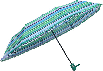 HOU-DY Pongee 3 Fold Auto Open Frill Multicolor Umbrella(Multicolor)