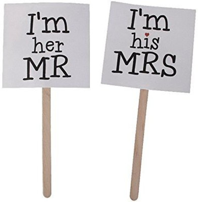 Futaba Mr and Mrs Wedding Party Photo Booth Props Pennant Flag(1 ft, Pack of 2)