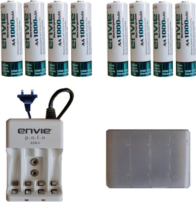 

ENVIE AA 1000 MA (8 PCS.) + CASE (1 PC.) + ECR4 (1PC.) Camera Battery Charger(Green, White)