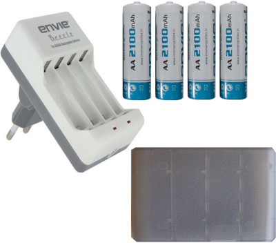 

ENVIE AA 2100 MA RECHARGEABLE (4 PCS.) + CASE (1 PC.) + ECR20 (1PC.) Camera Battery Charger(Green, White)