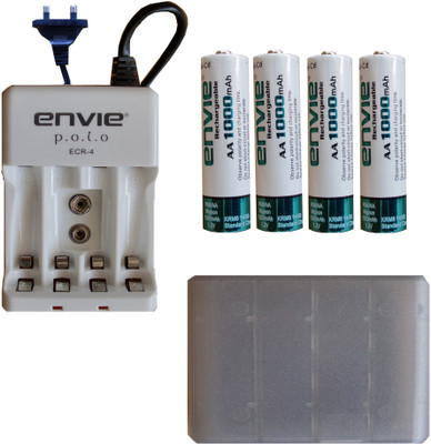 ENVIE AA 1000 MA 4PCS + CASE (1PC.) + ECR4 (1PC) Camera Battery Charger(Green, White)