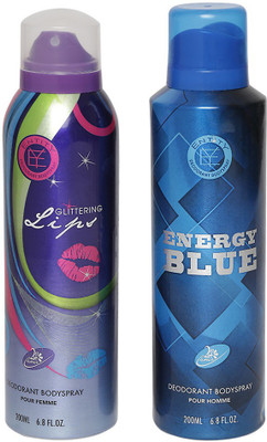 

YORK Energy Blue & Glittering Lips Deodorant Spray - For Men & Women(200 ml, Pack of 2)