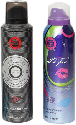 

YORK Solid Black & Glittering Lips Deodorant Spray - For Men & Women(200 ml, Pack of 2)