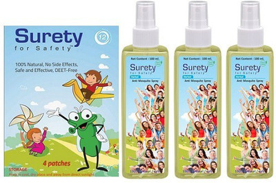 

Surety for Safety Mosquito Repellent Patch 4 + Anti Mosquito Spray (Pack of 3)