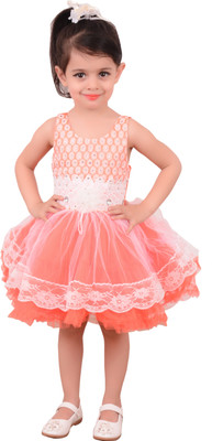 

BEBO 21 Girls Midi/Knee Length Party Dress(Orange, Sleeveless, Carrot