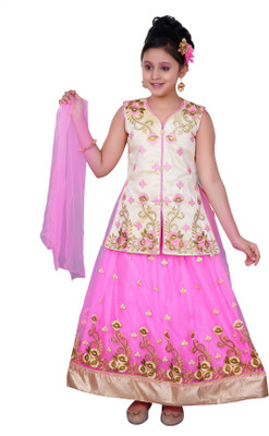 

Saarah Girls Lehenga Choli Ethnic Wear Self Design Lehenga, Choli and Dupatta Set(Pink, Pack of 1