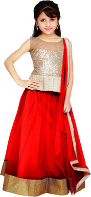 

NAZARA FASHION Girls Lehenga Choli Ethnic Wear Self Design Lehenga, Choli and Dupatta Set(Red, Pack of 1
