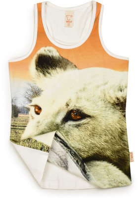 

Wild Girls Animal Print Cotton T Shirt(White, Pack of 1, Off white