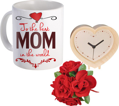 

SKY TRENDS Gift For Mother Printed Coffee With Table Clock And Flower Bunch Birthday/Anniversary Also AJT-008 Ceramic Mug(350 ml, Pack of 3), Multicolor