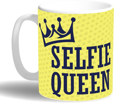 PRINT OPERA Selfie Queen Ceramic Mug(330 ml), Multicolor
