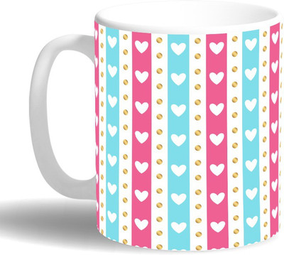 

PRINT OPERA Multi Hearts Ceramic Mug(330 ml), Multicolor
