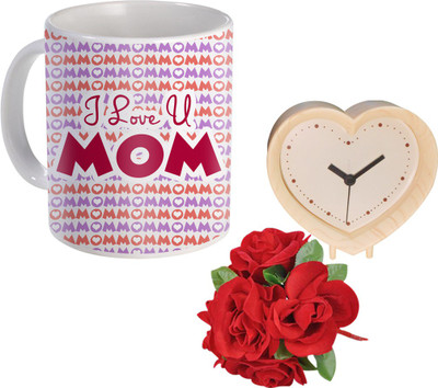 

SKY TRENDS Gift For Mother Printed Coffee With Table Clock And Flower Bunch Birthday/Anniversary Also AJT-018 Ceramic Mug(350 ml, Pack of 3), Multicolor