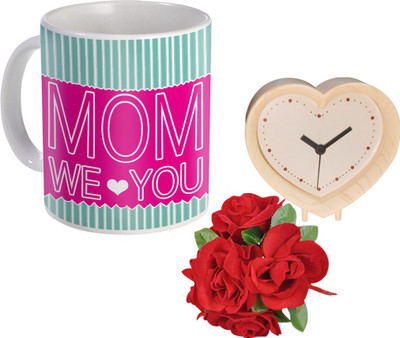

SKY TRENDS Gift For Mother Printed Coffee With Table Clock And Flower Bunch Birthday/Anniversary Also AJT-004 Ceramic Mug(350 ml, Pack of 3), Multicolor