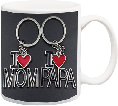 

ME&YOU Gift for Mummy/mother/mum/Dad/father;I Love Mom I Love Papa 3D Printed Ceramic Mug(325 ml), Multicolor