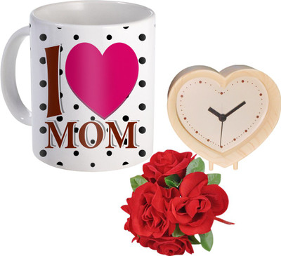 

SKY TRENDS Gift For Mother Printed Coffee With Table Clock And Flower Bunch Birthday/Anniversary Also AJT-010 Ceramic Mug(350 ml, Pack of 3), Multicolor