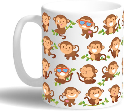 

PRINT OPERA Monkeys Ceramic Mug(330 ml), Multicolor