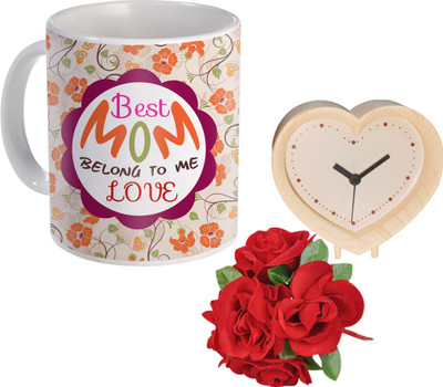 

SKY TRENDS Gift For Mother Printed Coffee With Table Clock And Flower Bunch Birthday/Anniversary Also AJT-001 Ceramic Mug(350 ml, Pack of 3), Multicolor