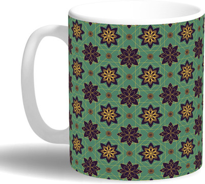 

PRINT OPERA Green Stars Ceramic Mug(330 ml), Multicolor