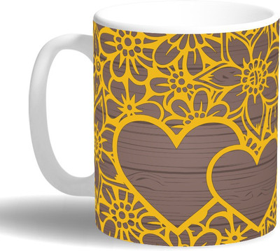

PRINT OPERA Heart Flowers Ceramic Mug(330 ml), Multicolor