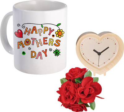 

SKY TRENDS Gift For Mother Printed Coffee With Table Clock And Flower Bunch Birthday/Anniversary Also AJT-013 Ceramic Mug(350 ml, Pack of 3), Multicolor