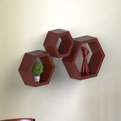 

Onlineshoppee Hexagonal Shape MDF Wall Shelf(Number of Shelves - 3, Brown)