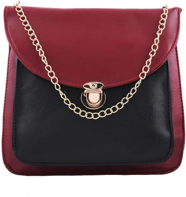 

Fristo Women Casual Maroon, Black PU Sling Bag, Black;maroon