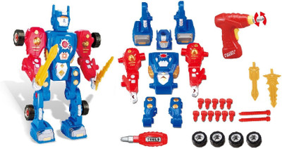 Toys Bhoomi Build Your Own Transform Robot Take A Part Modification Toy Playset with Power Drill, Lights Sound 31 Pieces Multicolor Toys Bhoomi Bl