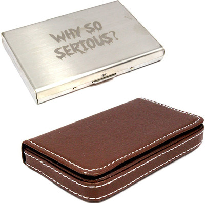 

Stealodeal Brown Light Weighted Leather With Y so Serious Metal 20 Card Holder(Set of 2, Brown, Silver)