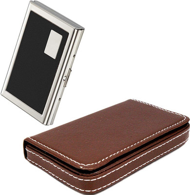 

Stealodeal Brown Light Weighted Leather With Black Metal 20 Card Holder(Set of 2, Brown, Black)