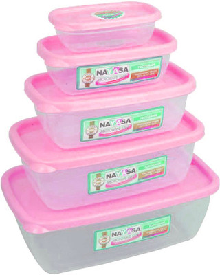 Nayasa MICROWAVE SAFE - 150 ml, 300 ml, 680 ml, 1100 ml, 1800 ml Plastic Grocery Container(Pack of 5, Pink) available at flipkart for Rs.200